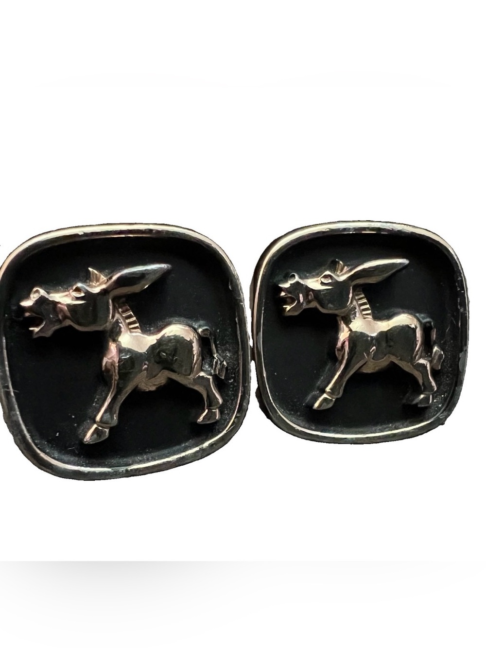Vtg Hickok Black Gold Tone USA Democrat Party Donkey Square Cufflinks